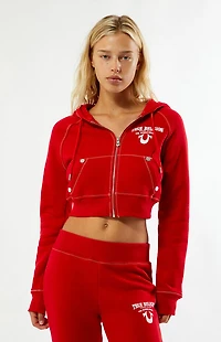 True Religion Crystal Big T Zip Up Cropped Hoodie