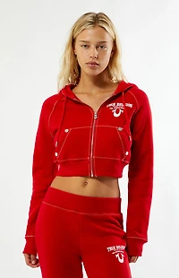 True Religion Crystal Big T Zip Up Cropped Hoodie