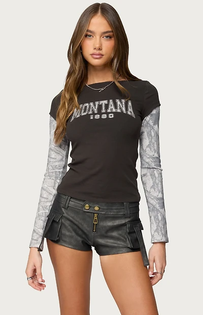 Edikted Layered Camo Long Sleeve T-Shirt