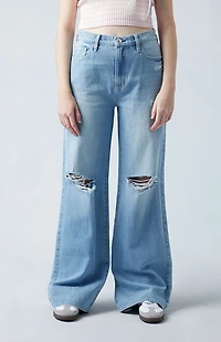 Pacsun Mid Rise Baggy Jeans Ripped Light Indigo