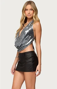 Edikted Sequin Backless Halter Neck Top