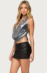 Edikted Sequin Backless Halter Neck Top