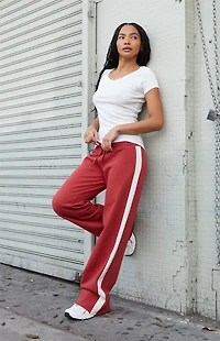 John Galt Red Hilary Side Stripe Soft Yoga Baggy Sweatpants