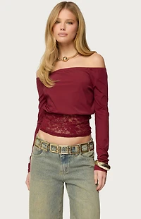 Edikted Dorona Lacey Off Shoulder Top