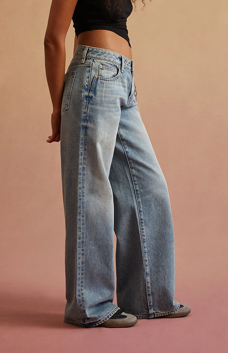 RARE DNM EDIT Light Blue Heart Chain Low Rise Baggy Jeans