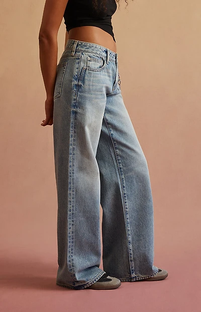 RARE DNM EDIT Light Blue Heart Chain Low Rise Baggy Jeans