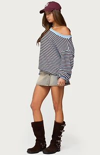 Edikted Averi Striped Oversized Off-The-Shoulder Sweater