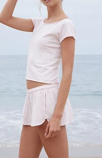 John Galt Pink Bonnie Off-The-Shoulder Crop Top