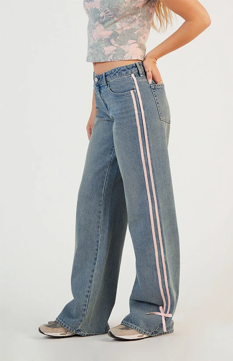 Pacsun Casey Low Rise Baggy Jeans Side Stripe Bows