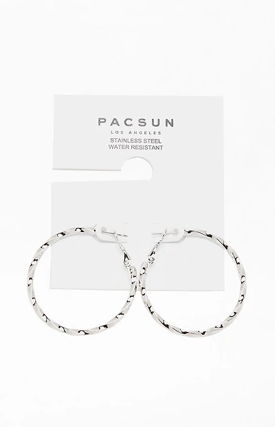 Pacsun Silver Stainless Steel Twisted Hoop Earrings