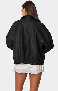 Edikted Cargo Faux Leather Bomber Jacket