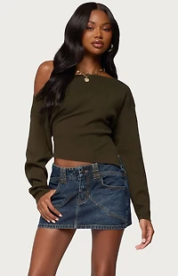 Edikted Chenelle Asymmetric Off Shoulder Sweater