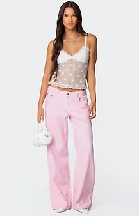 Edikted Polka Dot & Bow Sheer Tank Top