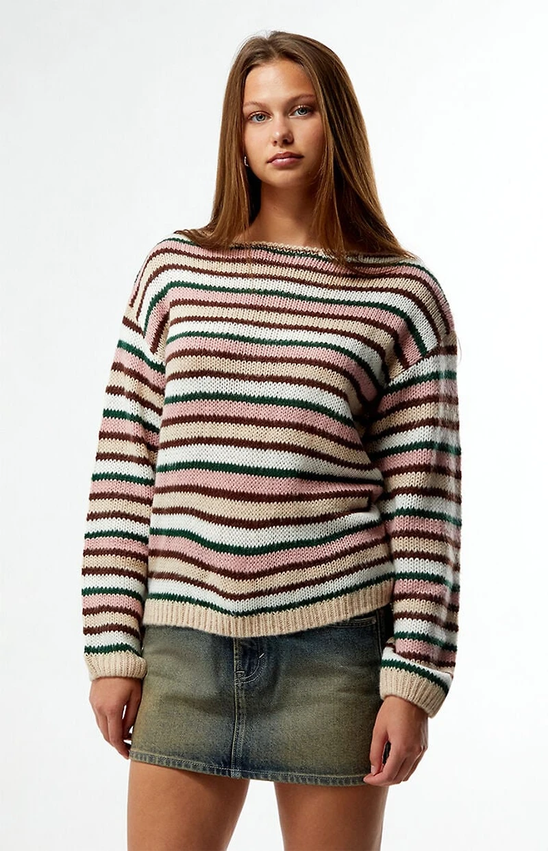 LA Hearts Boat Neck Striped Sweater