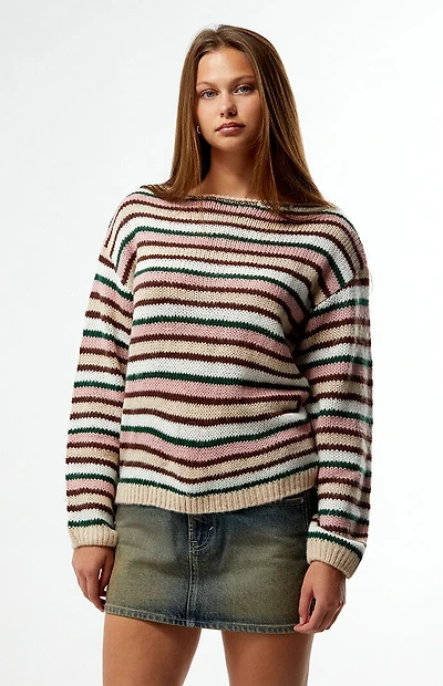 LA Hearts Boat Neck Striped Sweater