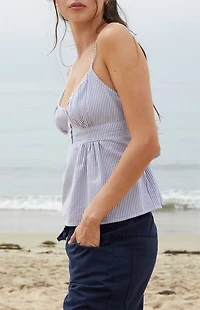 John Galt White & Light Blue Striped Tank Top