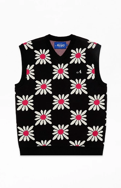 Awake NY Checkered Floral Sweater Vest
