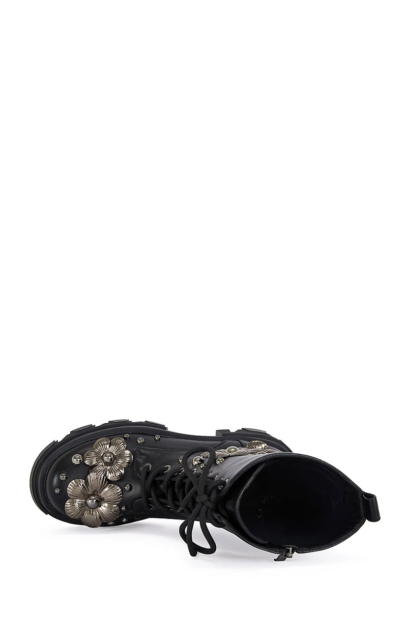 AZALEA WANG Women's Orquidea Black 3D Flower Combat Boots