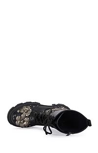 AZALEA WANG Women's Orquidea Black 3D Flower Combat Boots