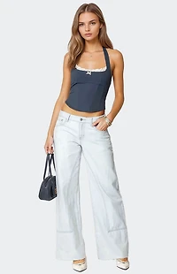 Edikted Peekaboo Lace Halter Bustier Top