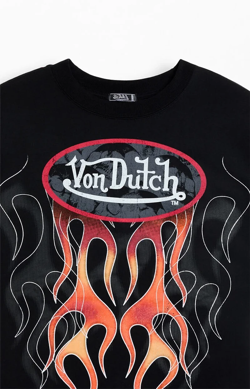 Von Dutch Logo Flame Cropped T-Shirt