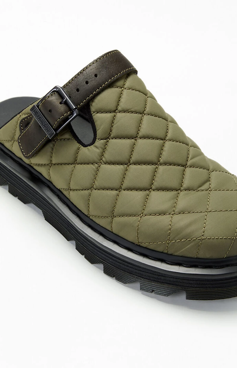 Dr Martens Olive Zebzag Quilted Canvas Slingback Platform Mules