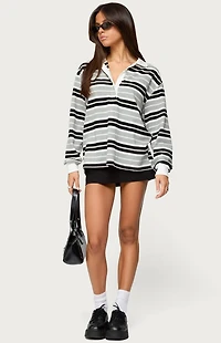 Edikted Renya Striped Long Sleeve Polo Top