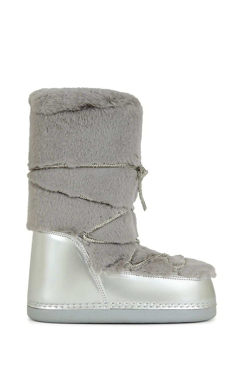 AZALEA WANG Women's Karmela Silver Flatform Snow Booties