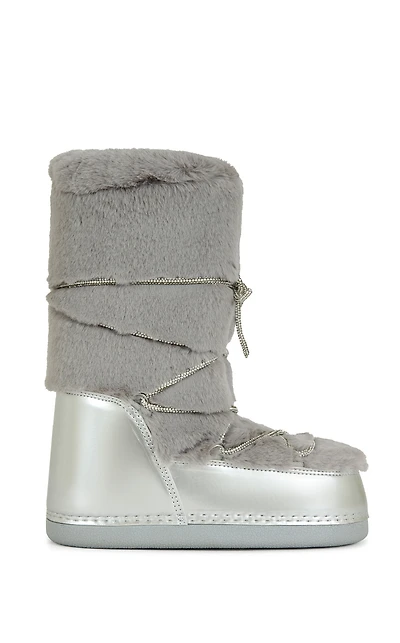 AZALEA WANG Women's Karmela Silver Flatform Snow Booties