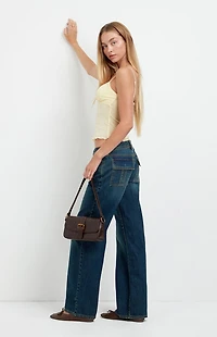 Pacsun Zoe Low Rise Girlfriend Jeans Flap Pocket Dark Blue
