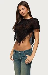 Edikted Yanna Beaded Fringe Poncho Top