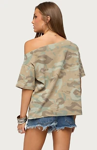 Edikted Miltah Camo Off-The-Shoulder Top