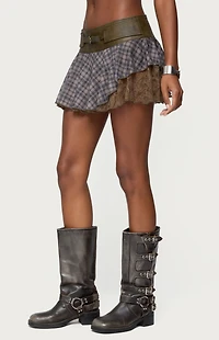 Edikted Varley Plaid and Lace Layer Mini Skort