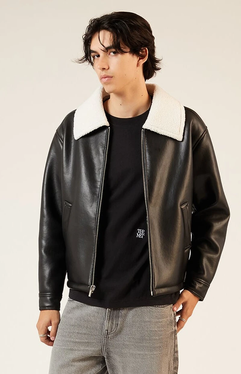 Pacsun Sherpa Collar Faux Leather Jacket