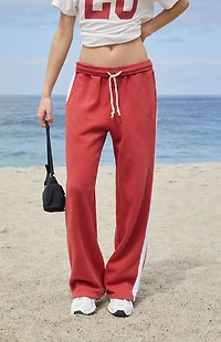 John Galt Red & White Anastasia Side Stripe Baggy Sweatpants