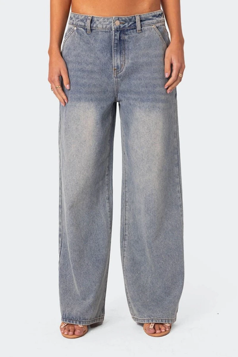 Edikted Myla Washed Low Rise Wide Leg Jeans