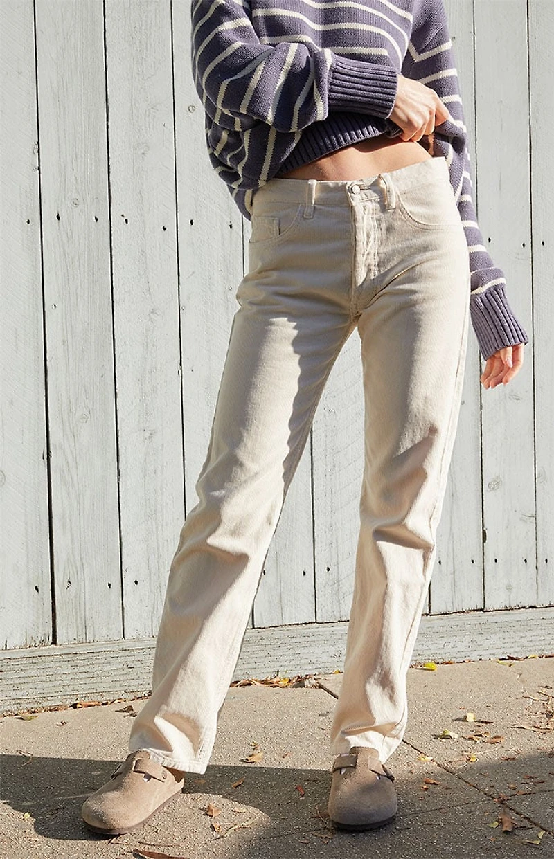John Galt White Corduroy Straight Leg Jeans