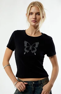 Third Charm Rhinestone Butterfly Skimmer T-Shirt