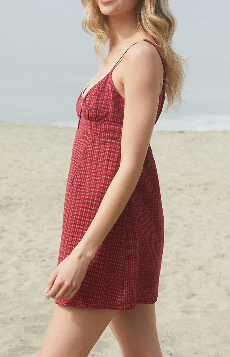 John Galt Burgundy Plaid Embry Mini Dress