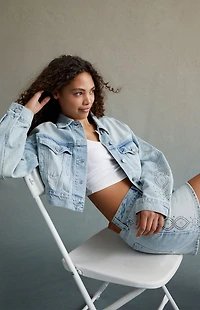 RARE DNM EDIT Studded Mid Rise Denim Mini Skirt