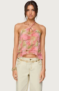Edikted Dragon Lily Layered Mesh Halter Top