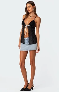 Edikted Linette Lacey Sheer Split Front Top