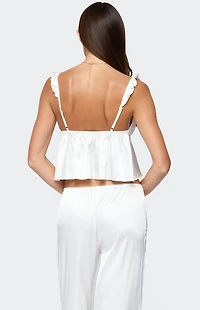 Edikted Izabella Lacey Satin Effect Ruffle Top