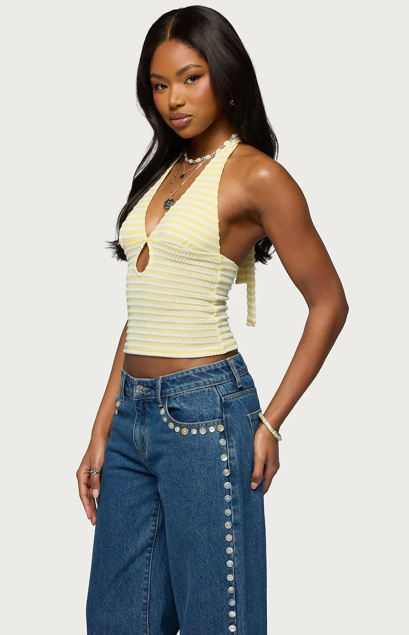 Edikted Maylah Keyhole Striped Textured Halter Top