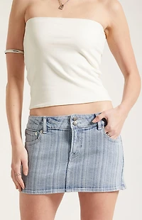 Pacsun Piper Stretch Striped Light Blue Jean Micro Mini Skirt