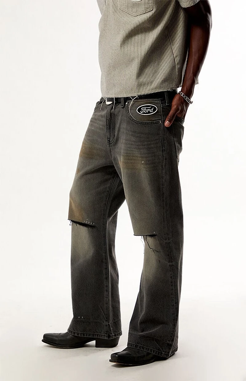 FORD Black Ripped Baggy Bootcut Jeans