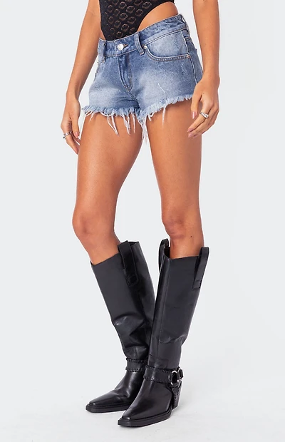 Edikted Erika Low Rise Frayed Denim Shorts