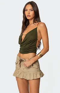 Edikted Beaded Deep Cowl Neck Backless Top