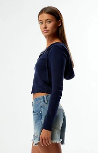 HYPE & VICE UCLA Bruins High Waisted Relaxed Patched Denim Shorts