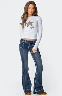 Edikted Contrast Stitch Low Rise Flared Jeans